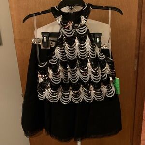 Elegant Black, White, and Silver Special Occasion 2-Piece Dress